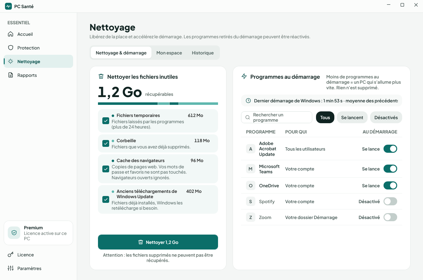 Écran Nettoyage de PC Santé